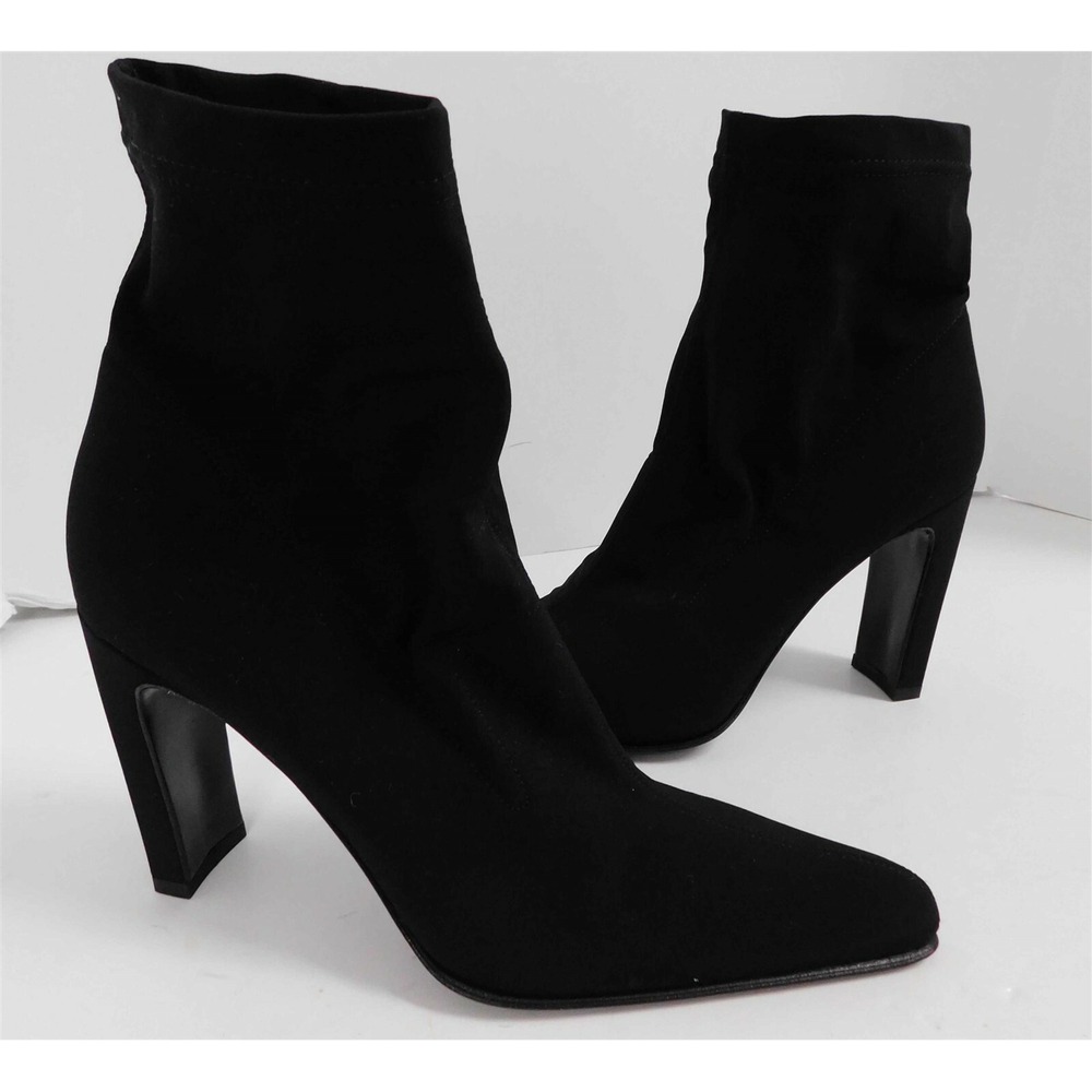 New Chantal Italy Black Stretchy Nylon Ankle Boots 9 M‎